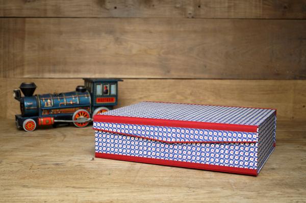 Pretty modern box covered with blue and red paper